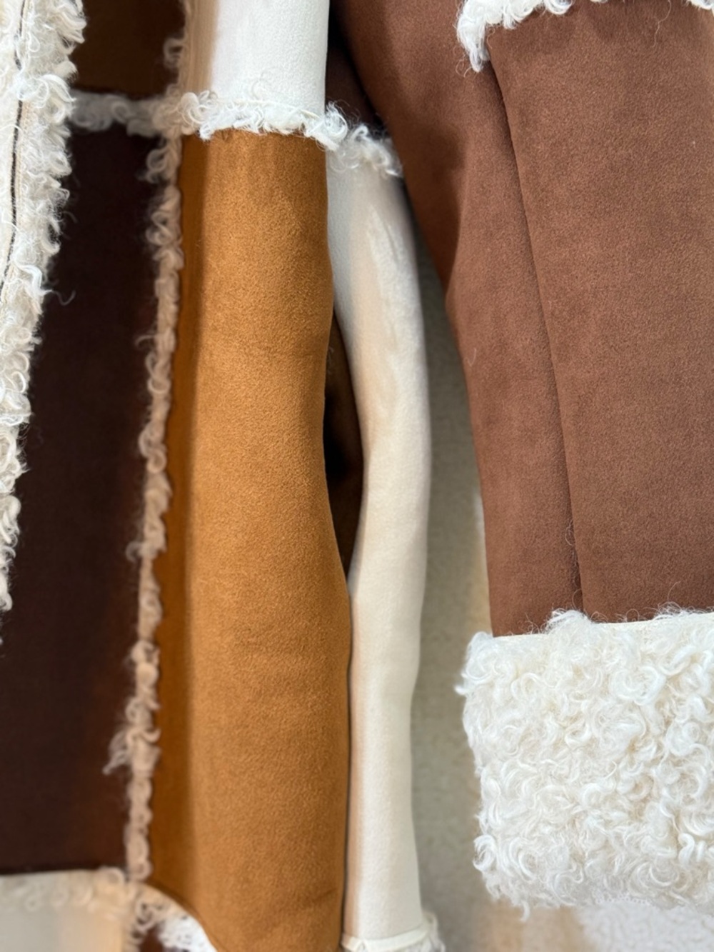 Azalea Wang Telluride Longline Patchwork Faux Shearling Coat Sherpa Boho Western - Picture 10 of 15